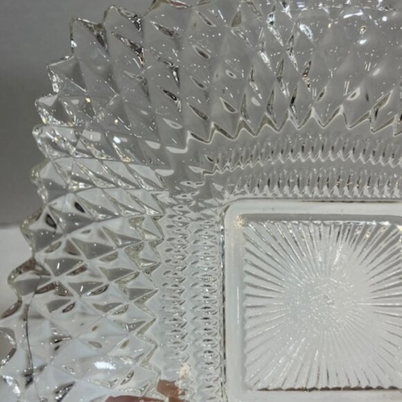 VTG Depression Cut Clear Glass Square Ruffled Edge Candy Serving Dish Diamond - Picture 8 of 12